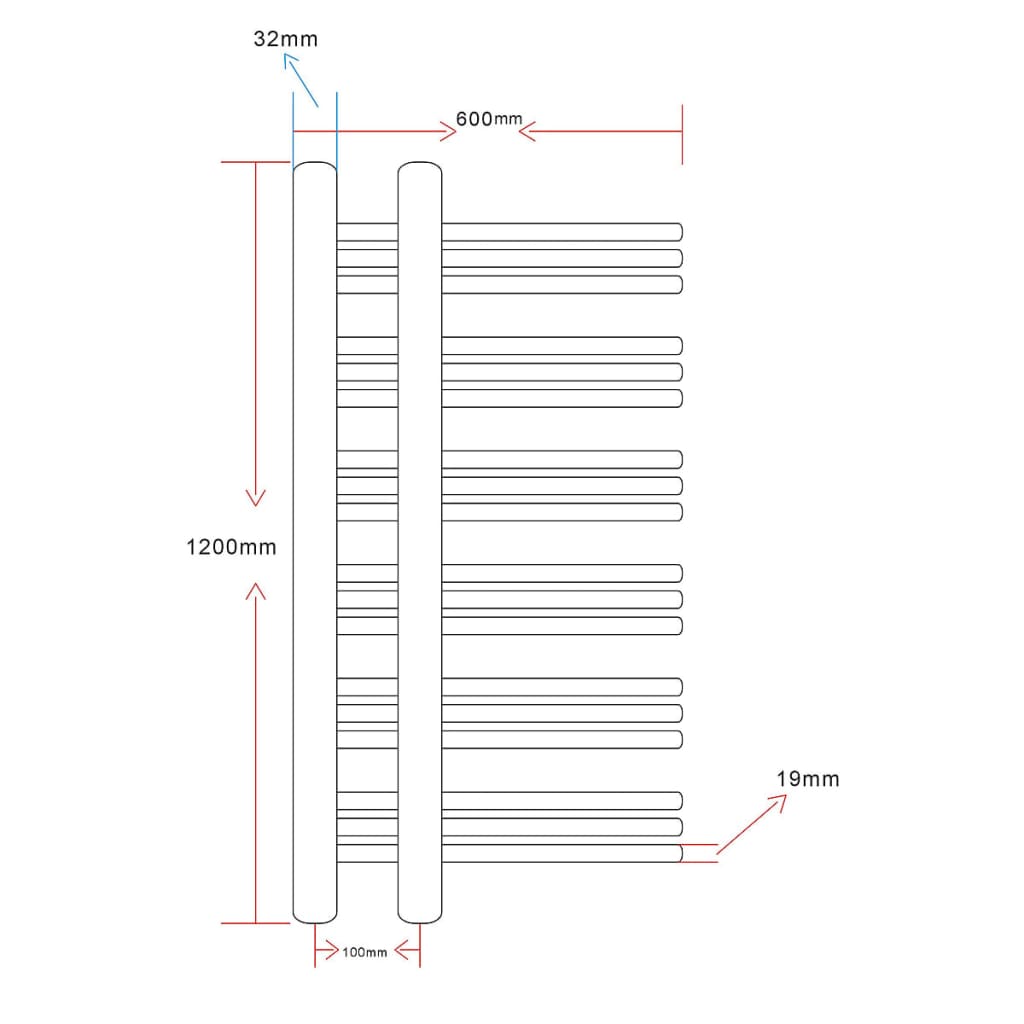 Radiator/Handdoekenrek E-Model 600 x 1200 mm