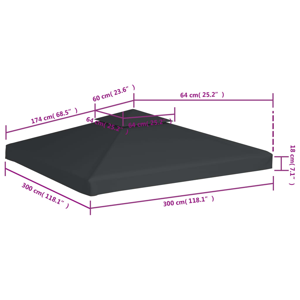 Vervangend tentdoek prieel 310 g/m² 3x3 m donkergrijs