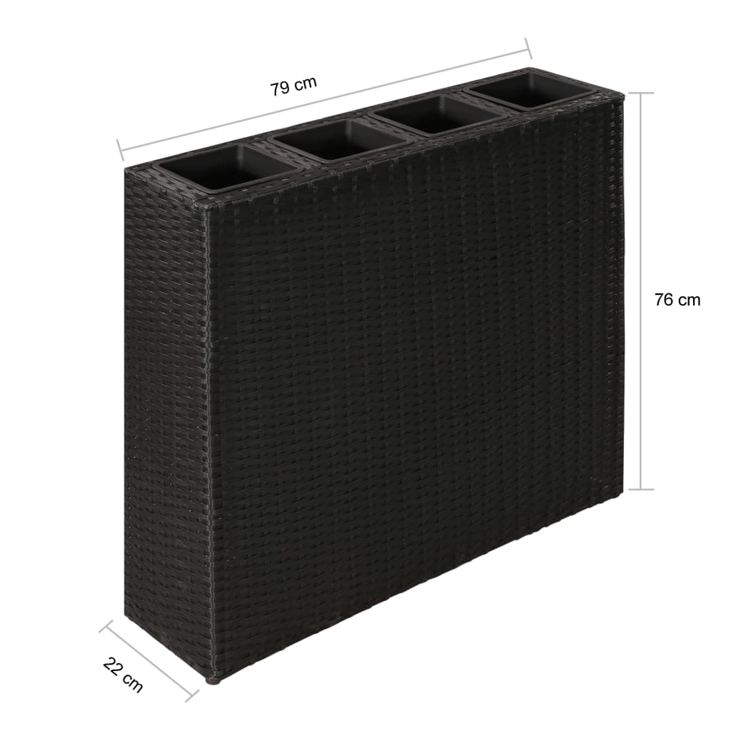 Plantenbak Verhoogd Met Potten Poly Rattan 4 Zwart