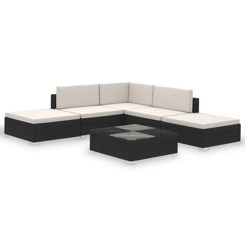 6-Delige Loungeset Met Kussens Poly Rattan Zwart Ja Zwart en wit