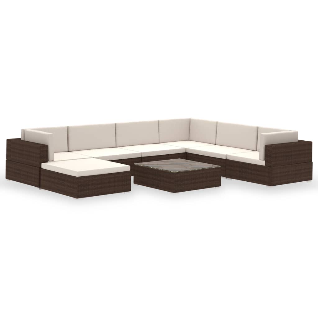 8-Delige Loungeset Met Kussens Poly Rattan Bruin