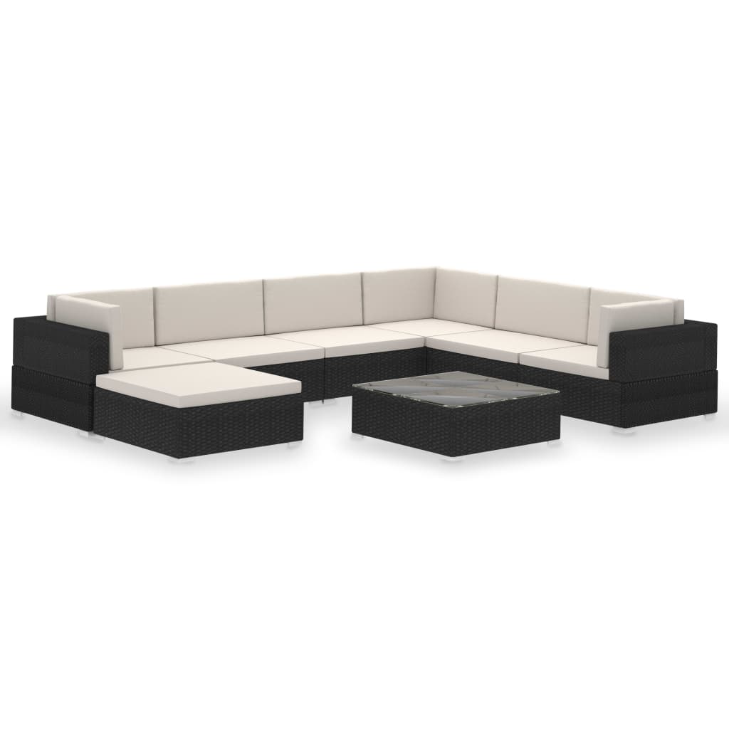 8-Delige Loungeset Met Kussens Poly Rattan Zwart