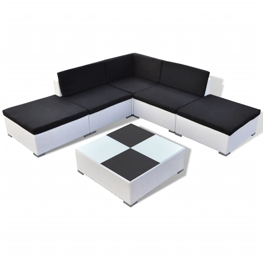 6-Delige Loungeset Met Kussens Poly Rattan Wit Ja Wit en zwart