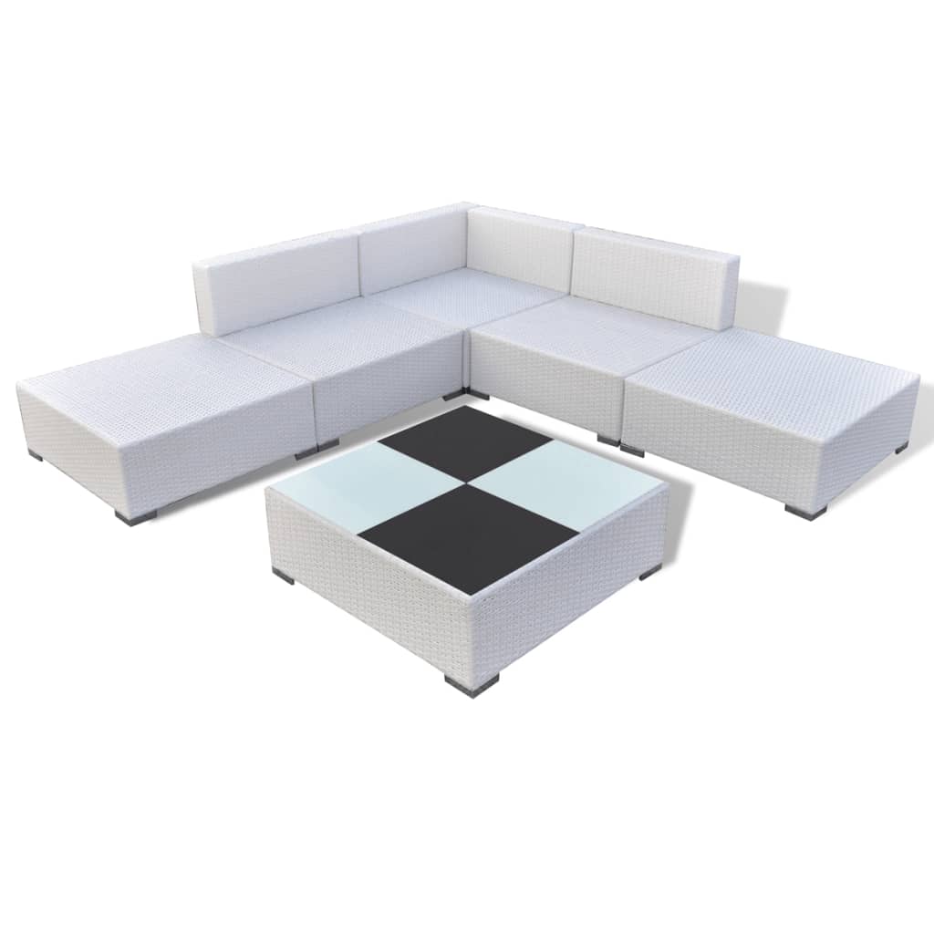 6-Delige Loungeset Met Kussens Poly Rattan Wit Ja Wit en zwart