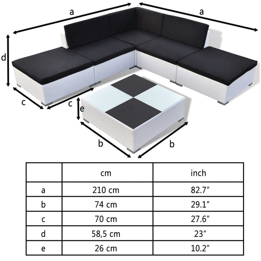 6-Delige Loungeset Met Kussens Poly Rattan Wit Ja Wit en zwart