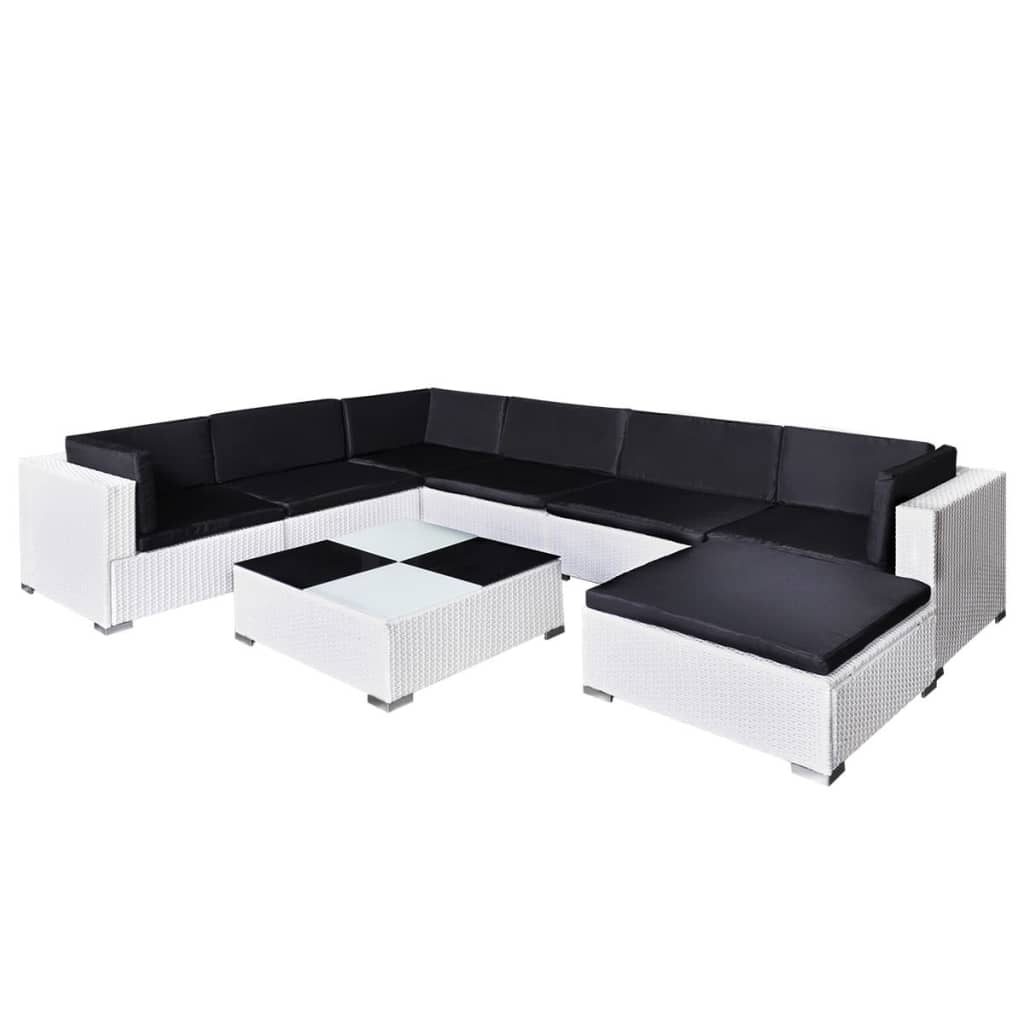 8-Delige Loungeset Met Kussens Poly Rattan Wit