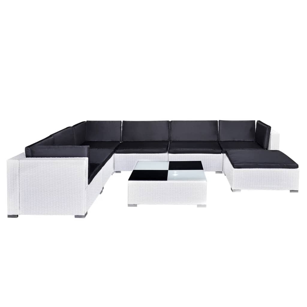 8-Delige Loungeset Met Kussens Poly Rattan Wit