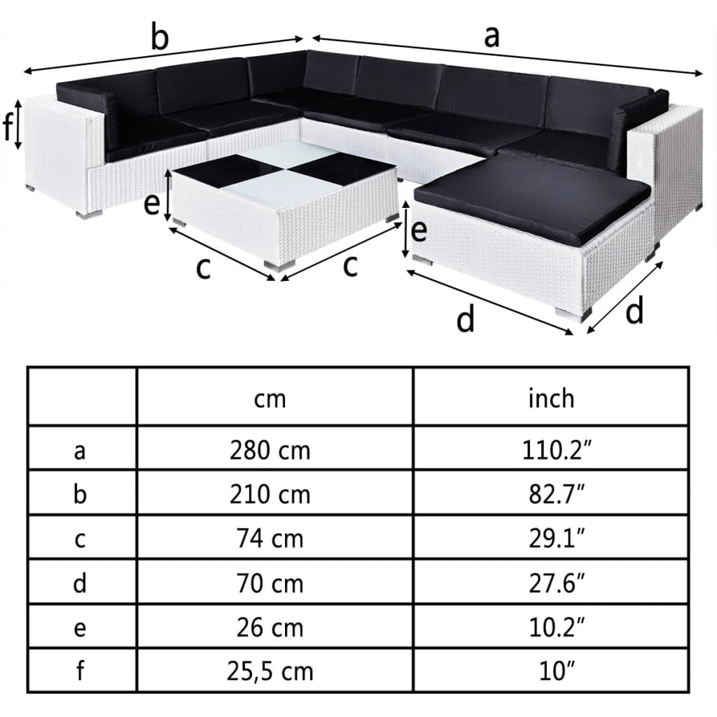 8-Delige Loungeset Met Kussens Poly Rattan Wit