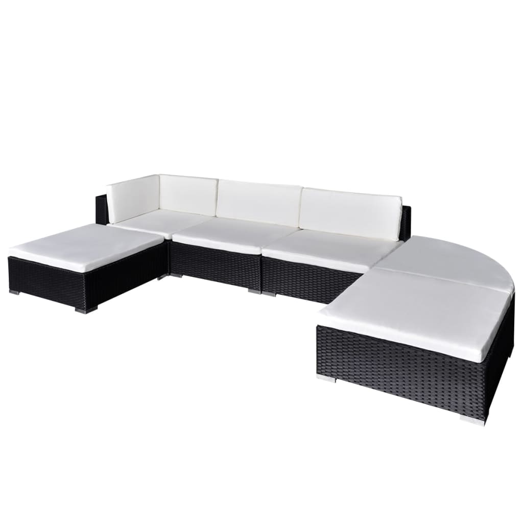 6-Delige Loungeset Met Kussens Poly Rattan Zwart