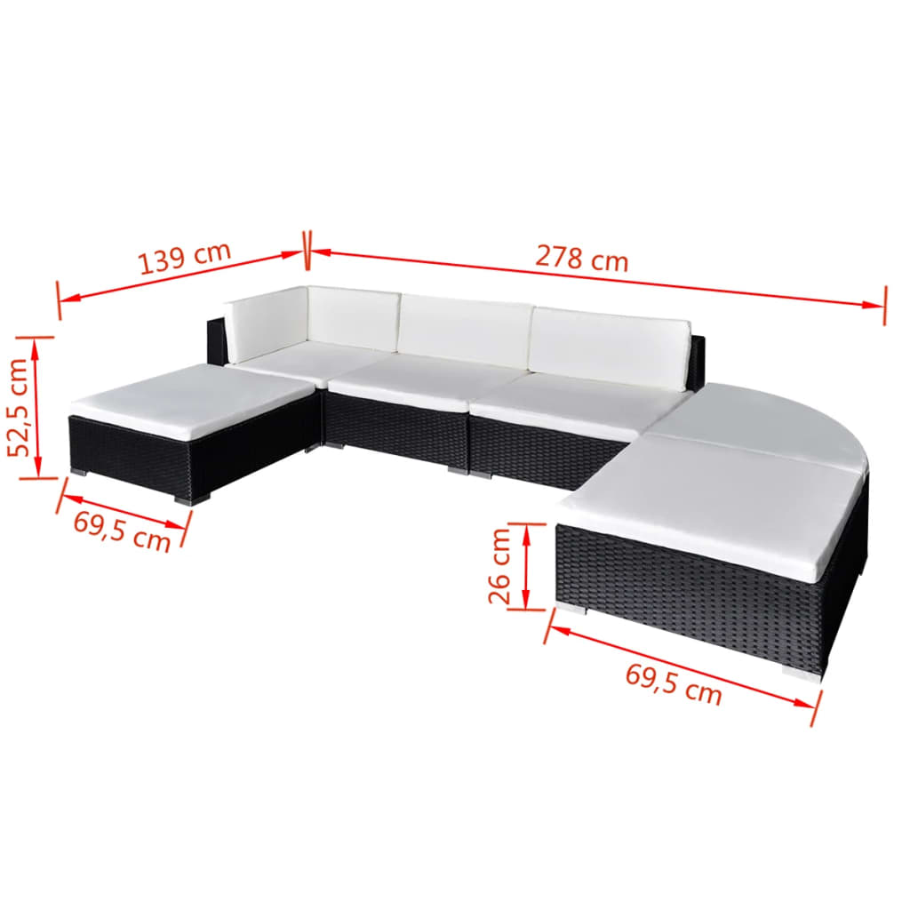 6-Delige Loungeset Met Kussens Poly Rattan Zwart
