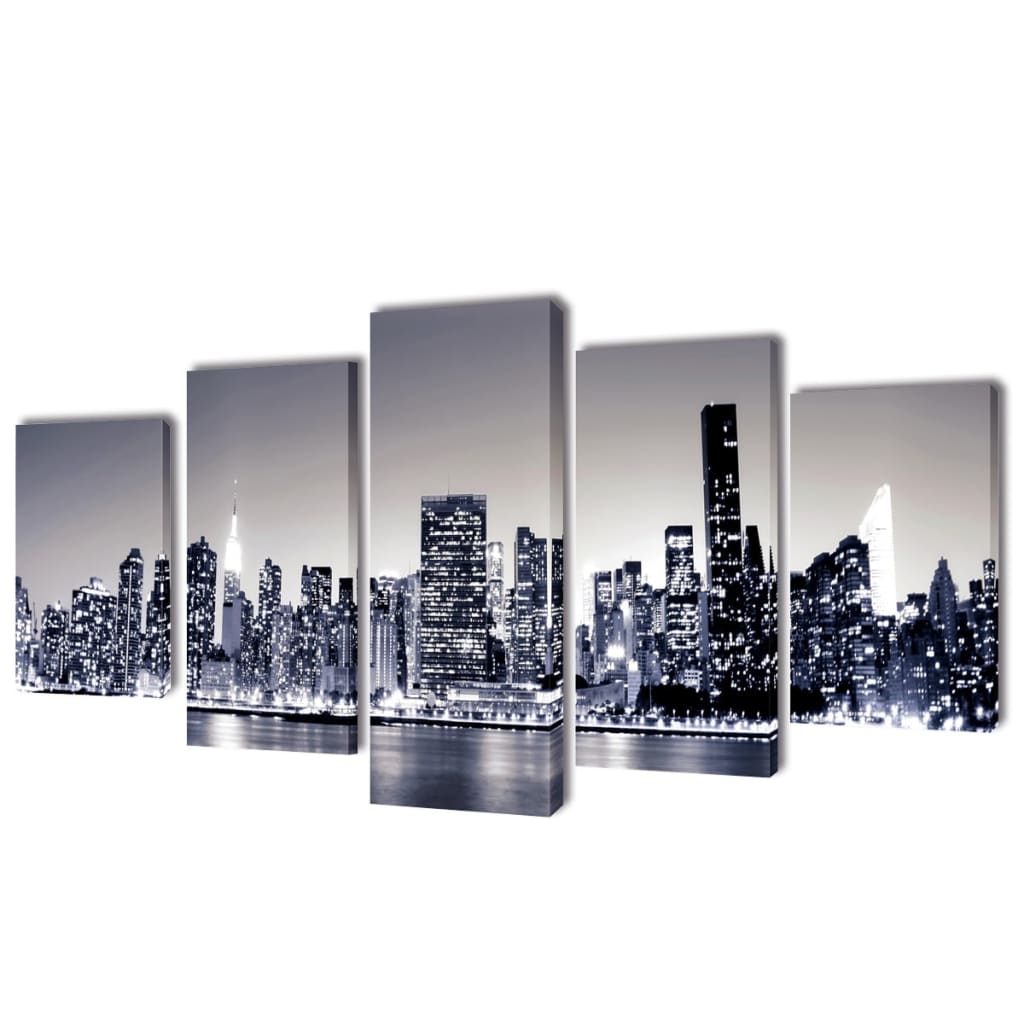 Canvas muurdruk set monochroom New York skyline 200 x 100 cm