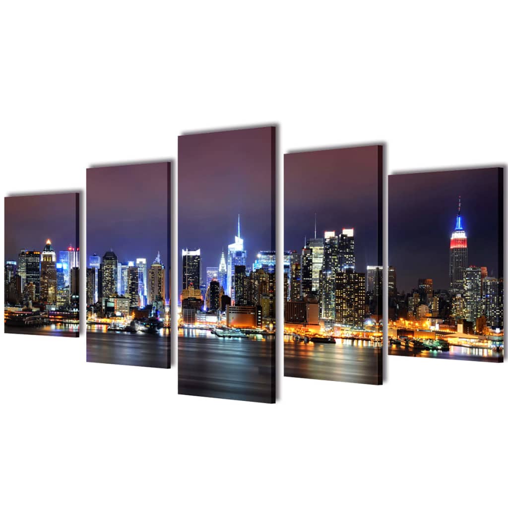 Canvas muurdruk set Kleurrijke New York skyline 200 x 100 cm