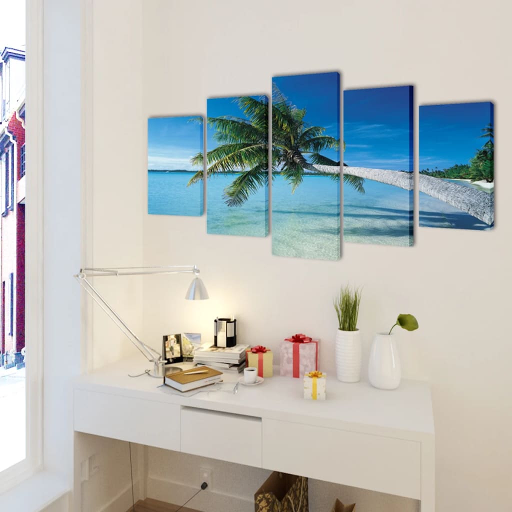 Canvas muurdruk set zandstrand met palmboom 200 x 100 cm