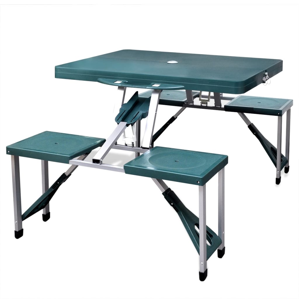 Campingtafel met vier stoelen extra licht aluminium inklapbaar (groen)