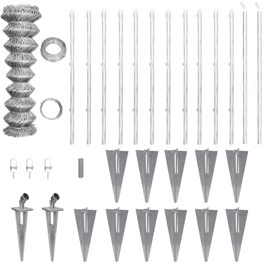 Gaashek Met Palen 25X,5 M Gegalvaniseerd Staal 25 x 1.5 m Zilver