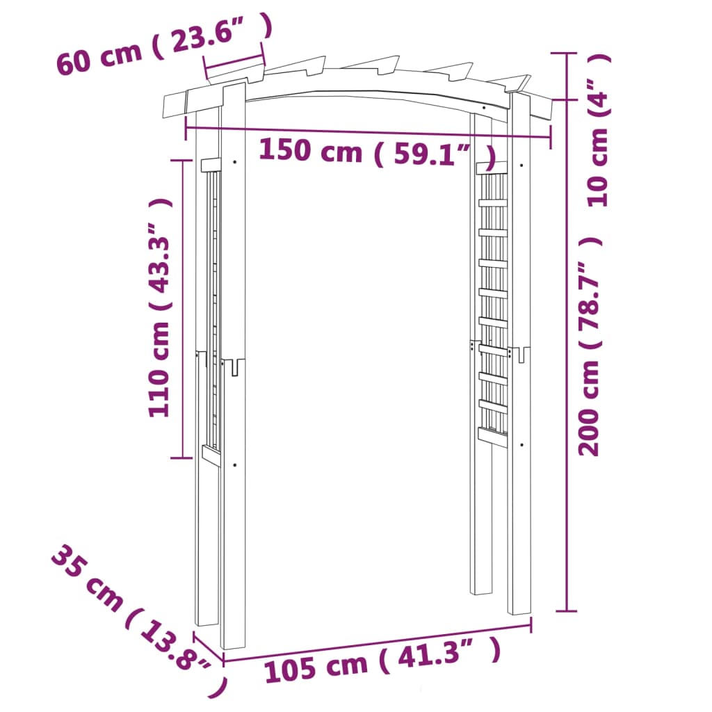 Tuinboog 150x60x210 cm hout