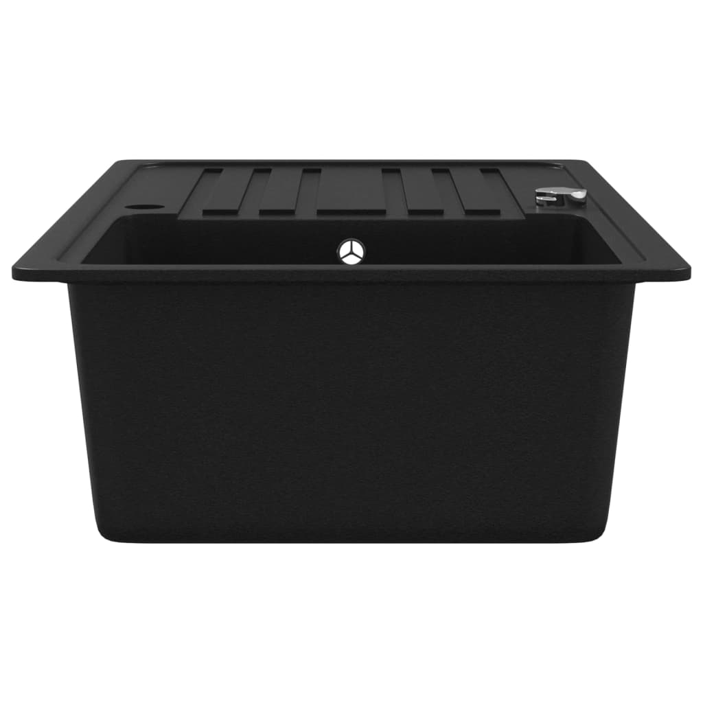 Gootsteen graniet enkele spoelbak met afvoer omkeerbaar zwart