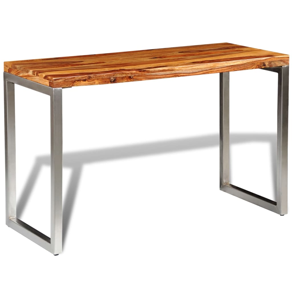 Eettafel/bureau met stalen poten massief sheeshamhout