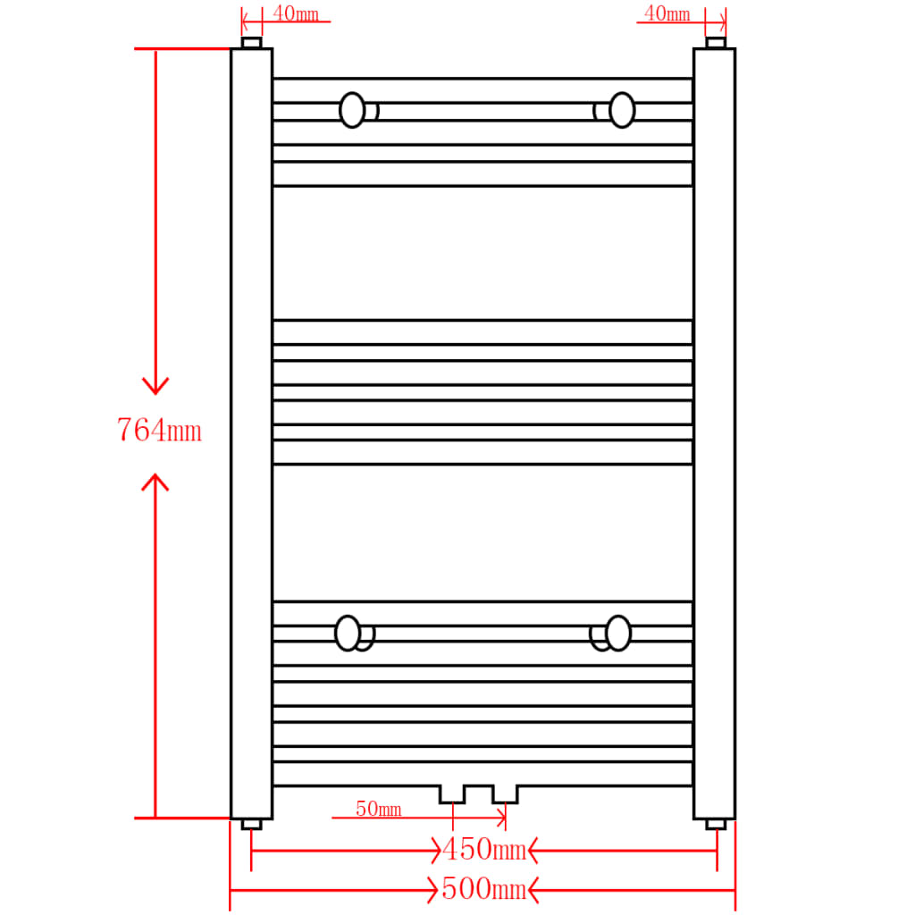 Radiator / Handdoekenrek Zwart 500 x 764 mm Recht