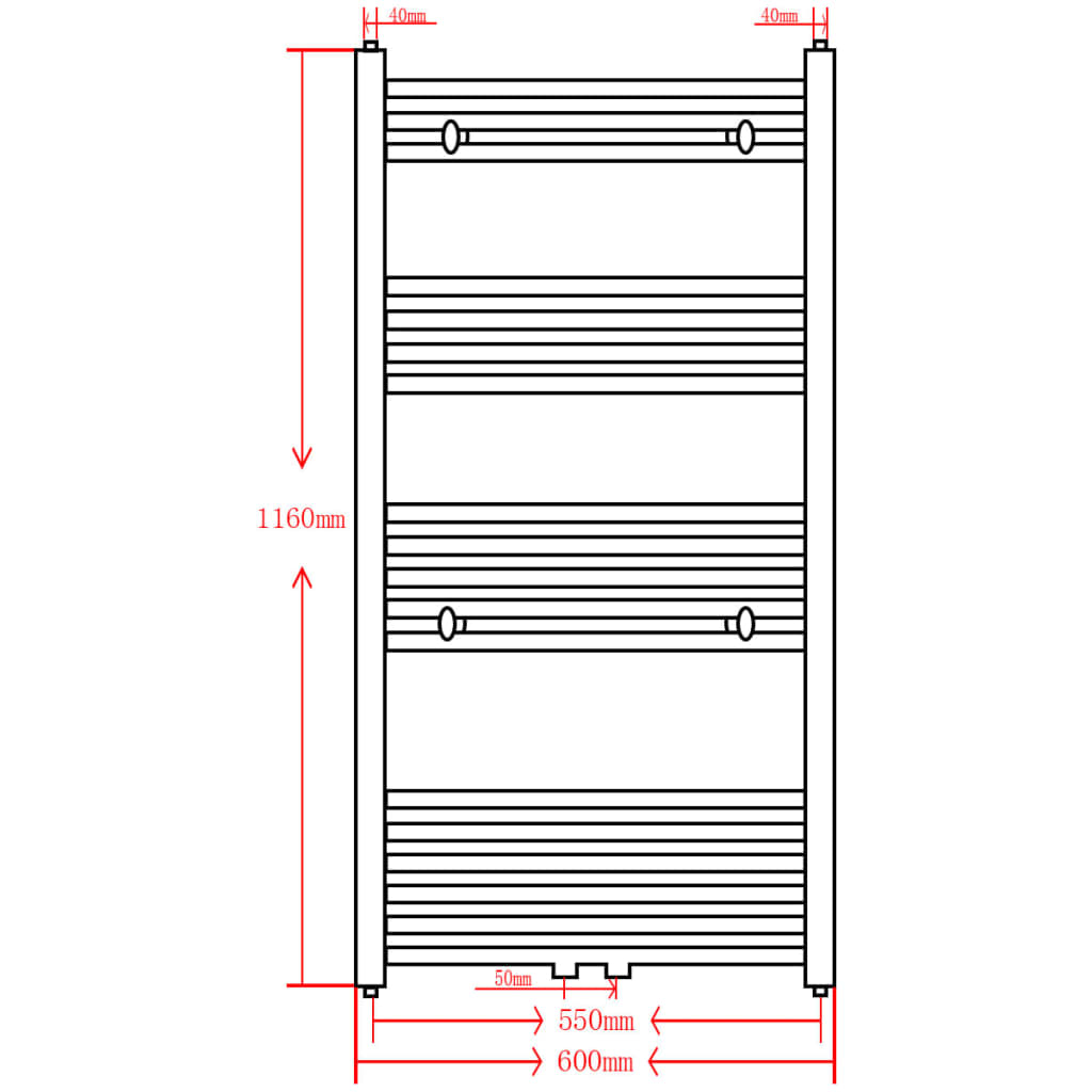 Radiator / Handdoekenrek Recht 600X1160 Mm Zwart 600 x 1160 mm