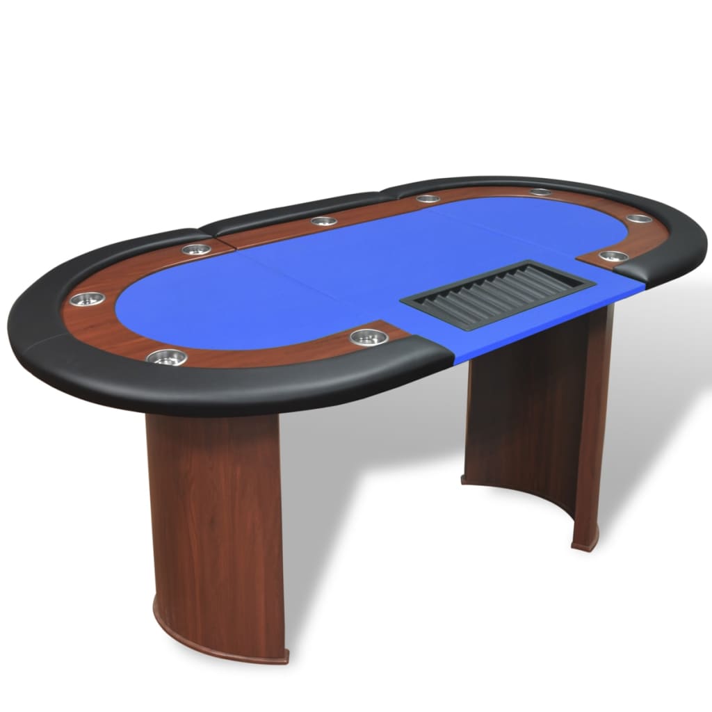 Pokertafel voor 10 personen met dealervak en fichebak blauw