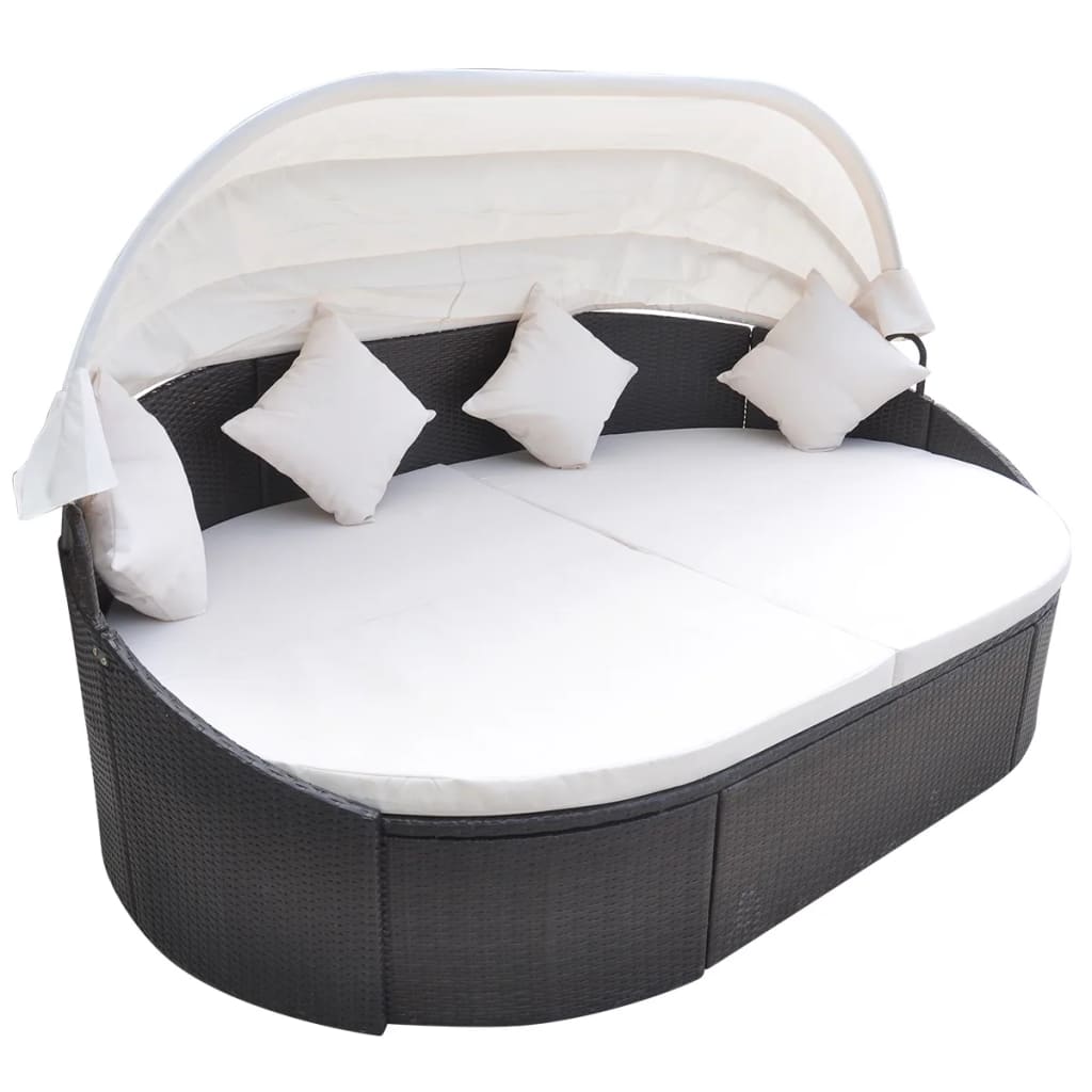 Loungebed met luifel poly rattan bruin