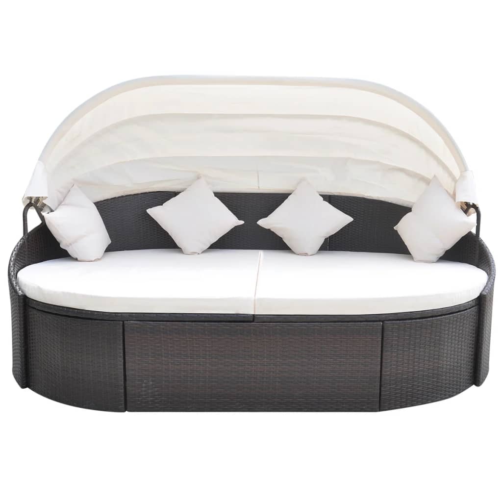 Loungebed met luifel poly rattan bruin