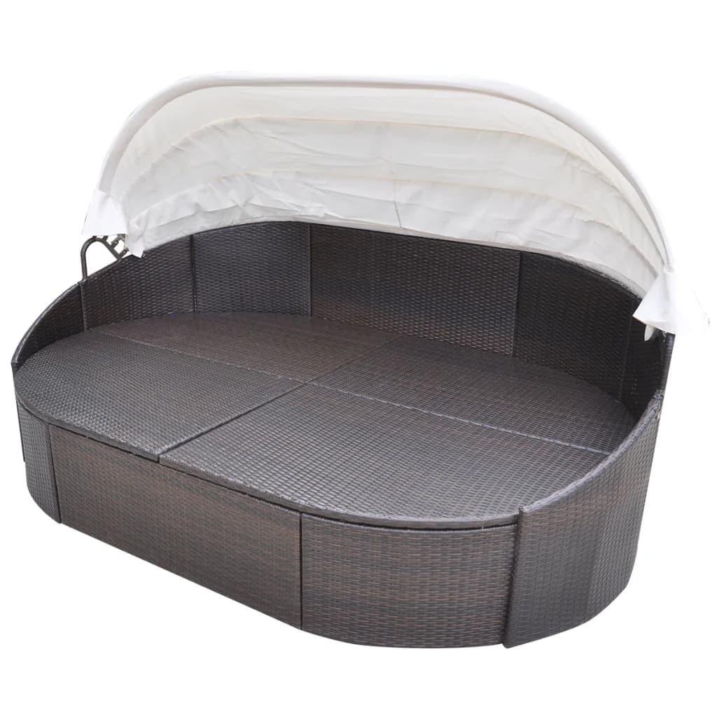 Loungebed met luifel poly rattan bruin