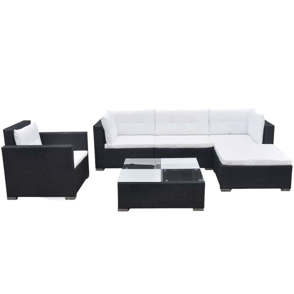 6-Delige Loungeset Met Kussens Poly Rattan Zwart