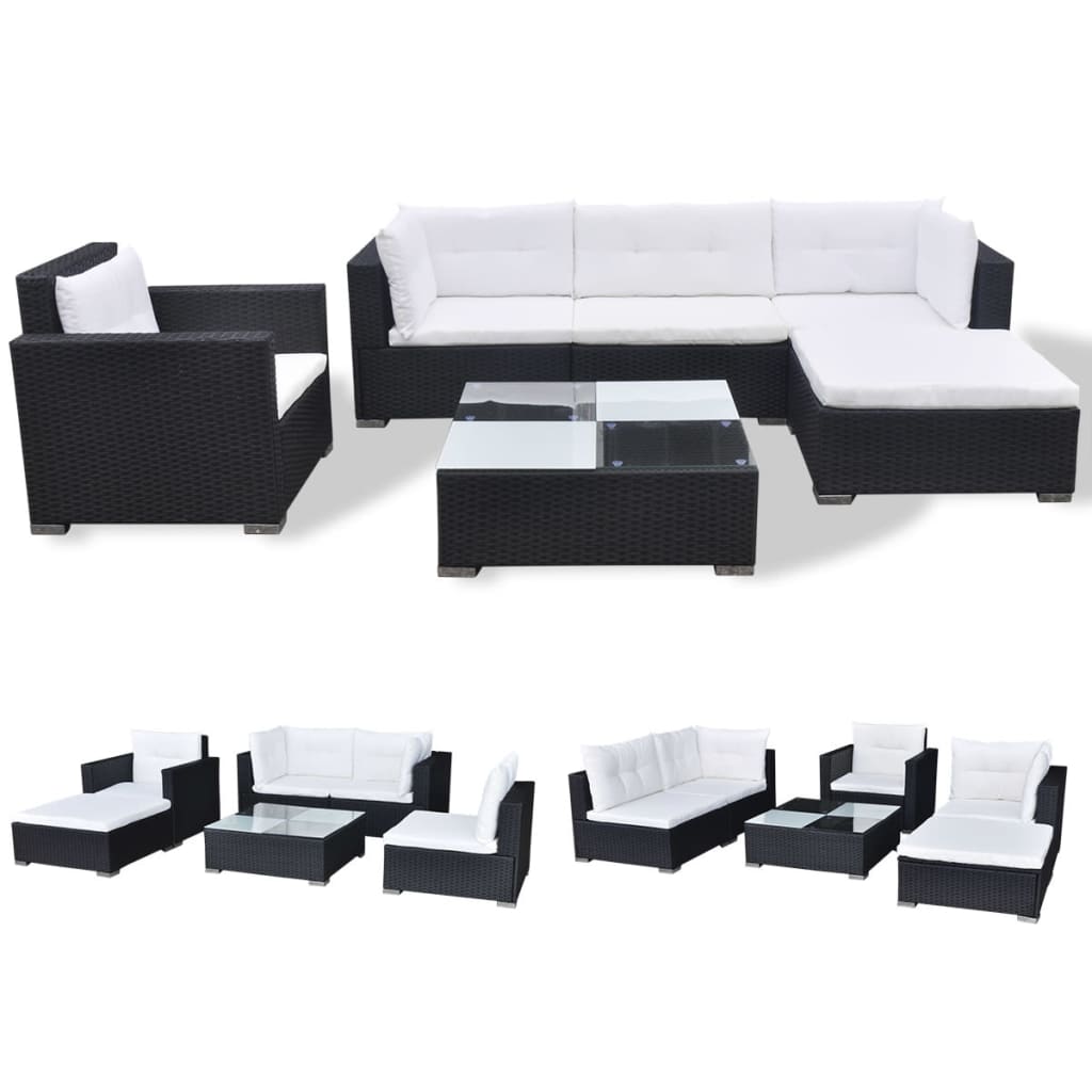 6-Delige Loungeset Met Kussens Poly Rattan Zwart