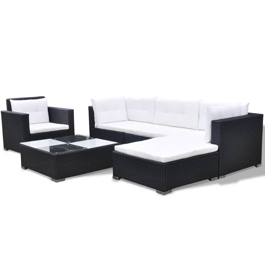 6-Delige Loungeset Met Kussens Poly Rattan Zwart