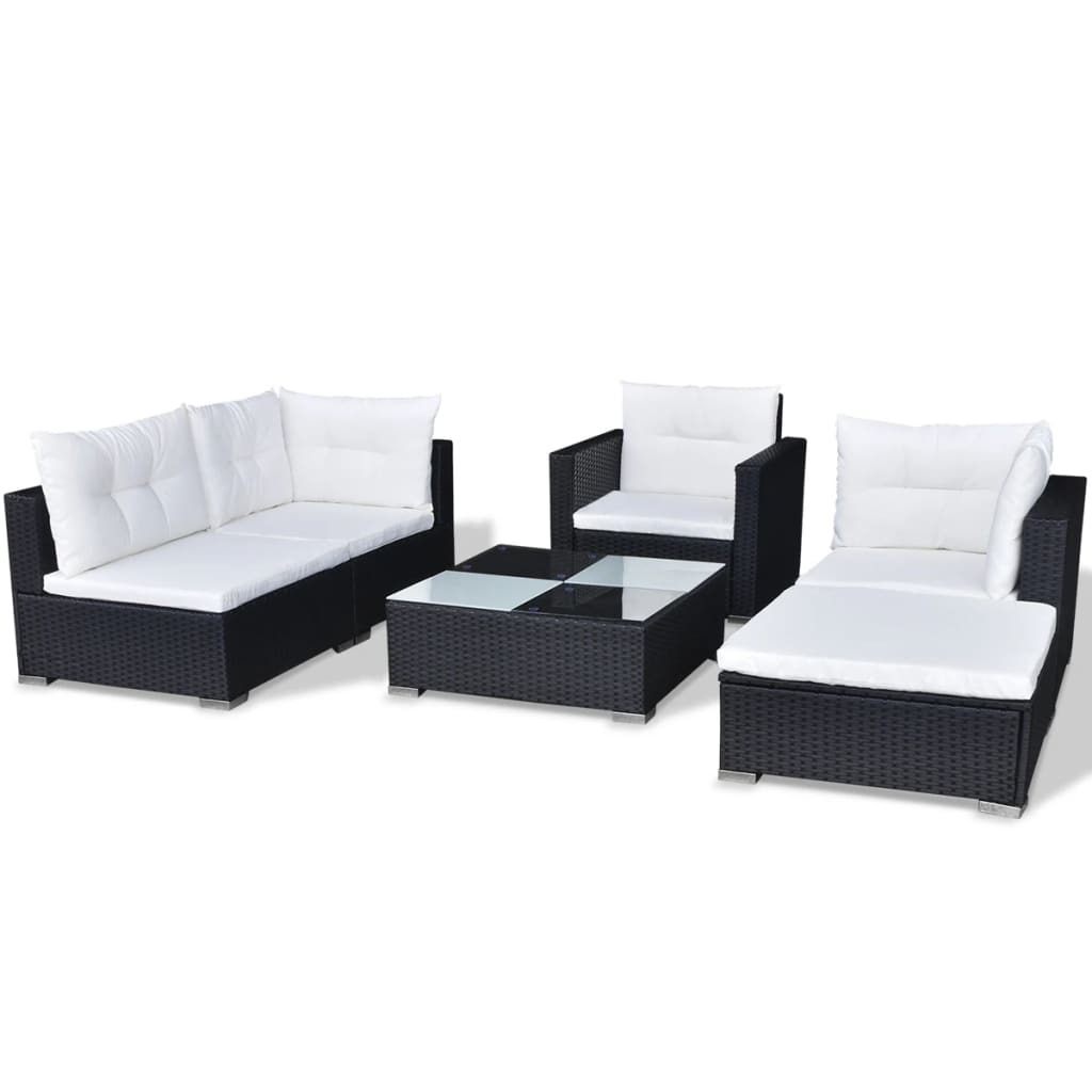 6-Delige Loungeset Met Kussens Poly Rattan Zwart