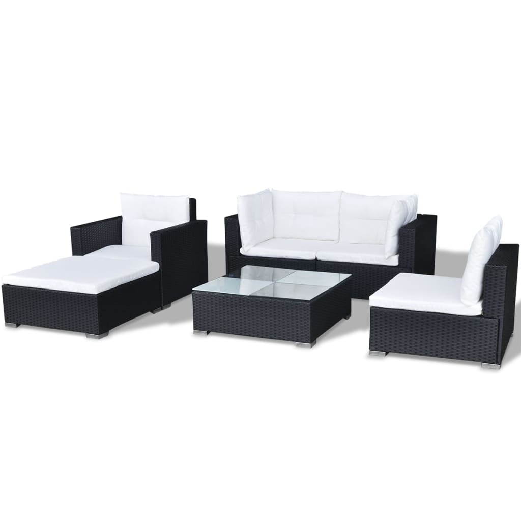 6-Delige Loungeset Met Kussens Poly Rattan Zwart