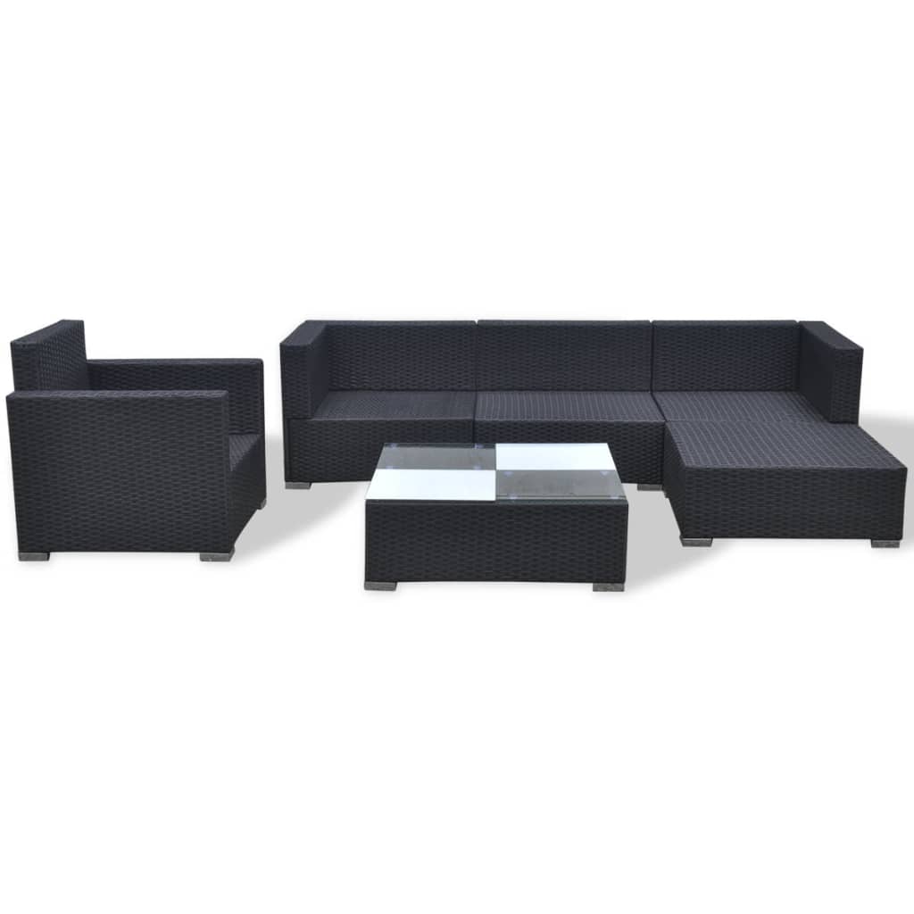 6-Delige Loungeset Met Kussens Poly Rattan Zwart