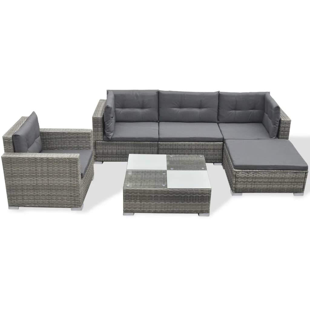 6-Delige Loungeset Met Kussens Poly Rattan Grijs