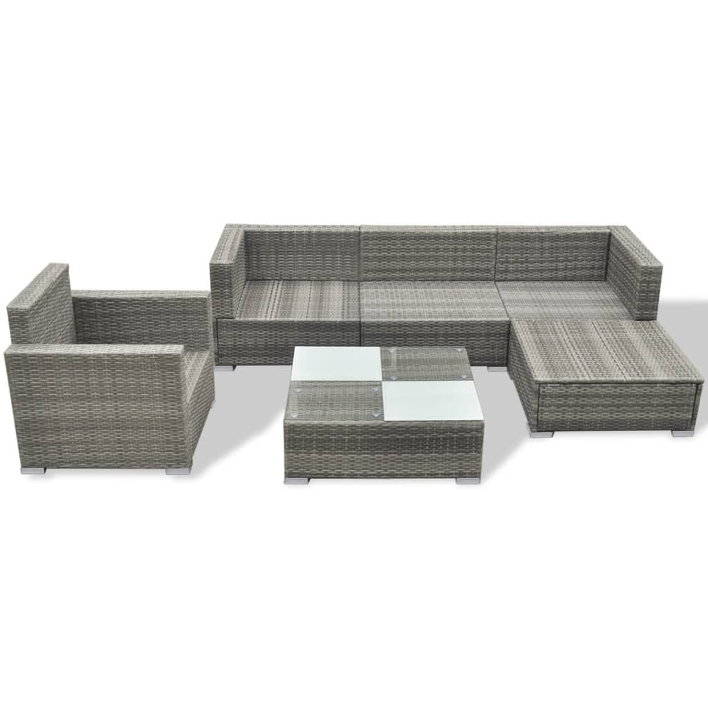 6-Delige Loungeset Met Kussens Poly Rattan Grijs