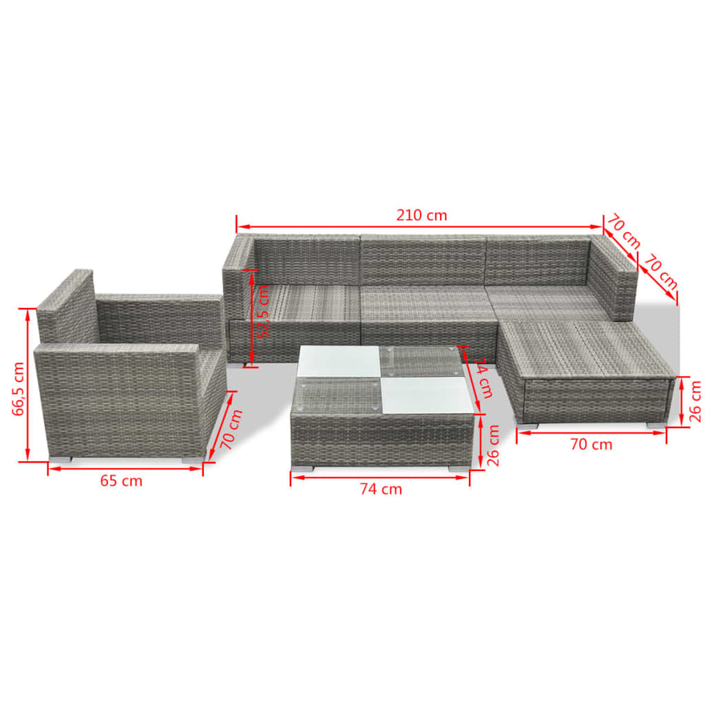 6-Delige Loungeset Met Kussens Poly Rattan Grijs