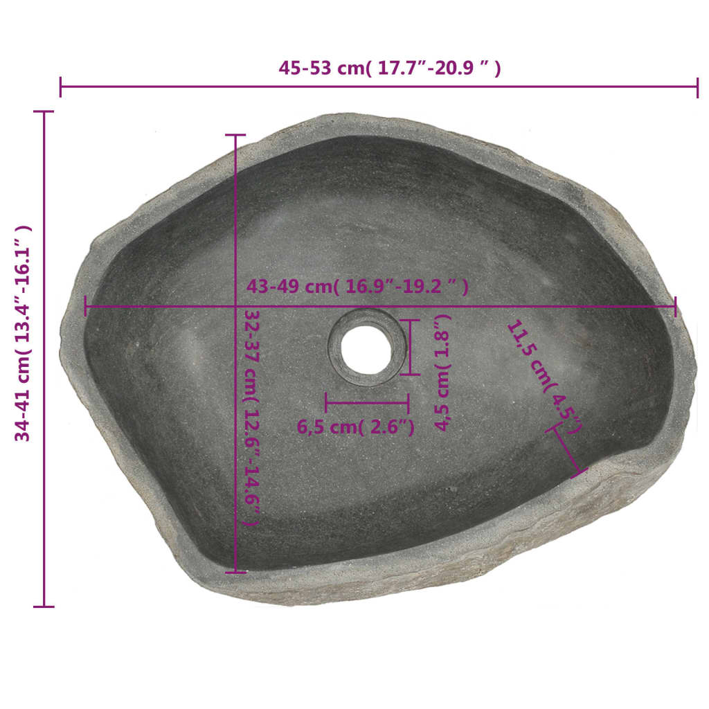 Wastafel Ovaal 45-53 Cm Riviersteen (45-53) x (34-41) x 15 cm