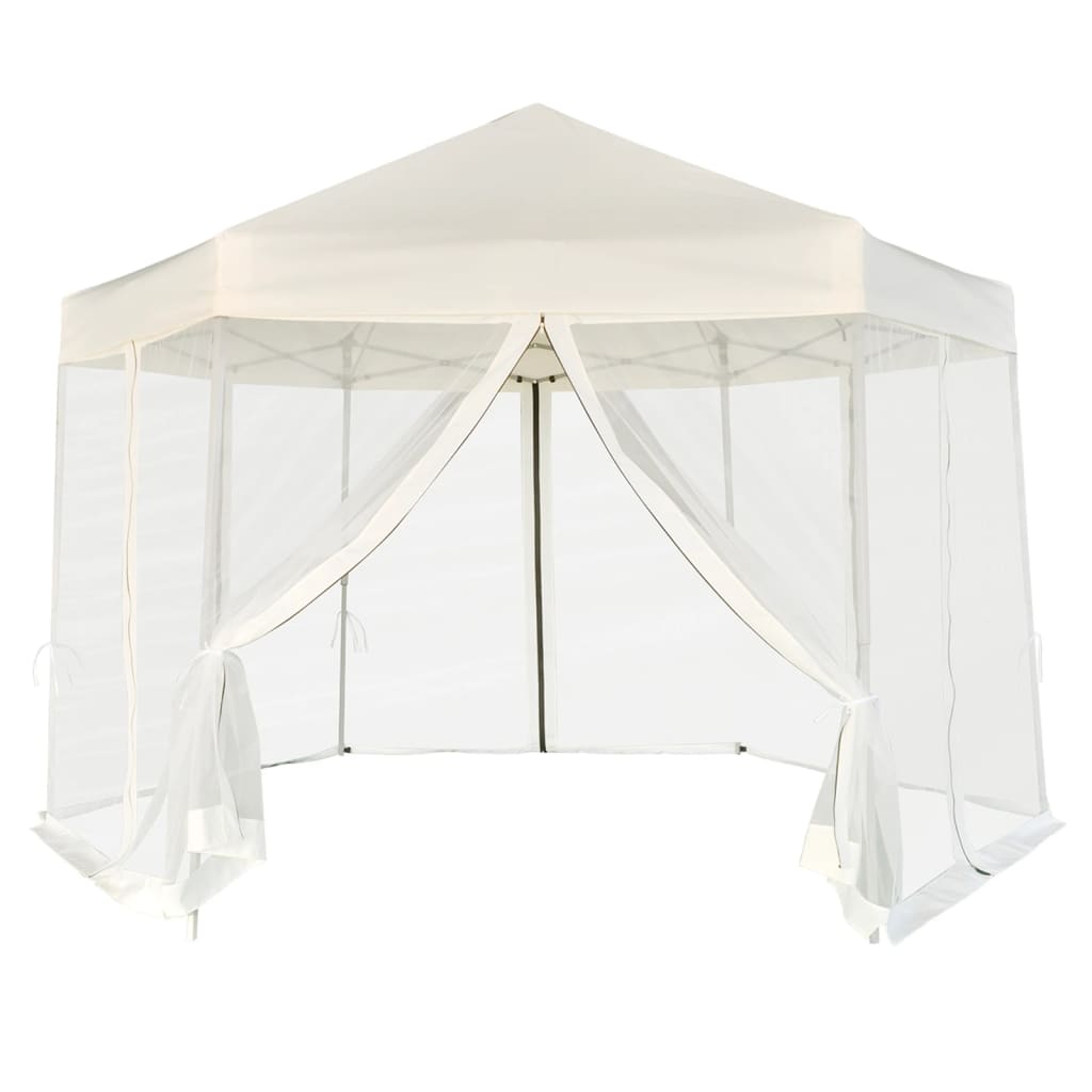 Partytent Pop-Up Zeshoekig Met 6 Zijwanden 3,6X3,1 M Wit Crème