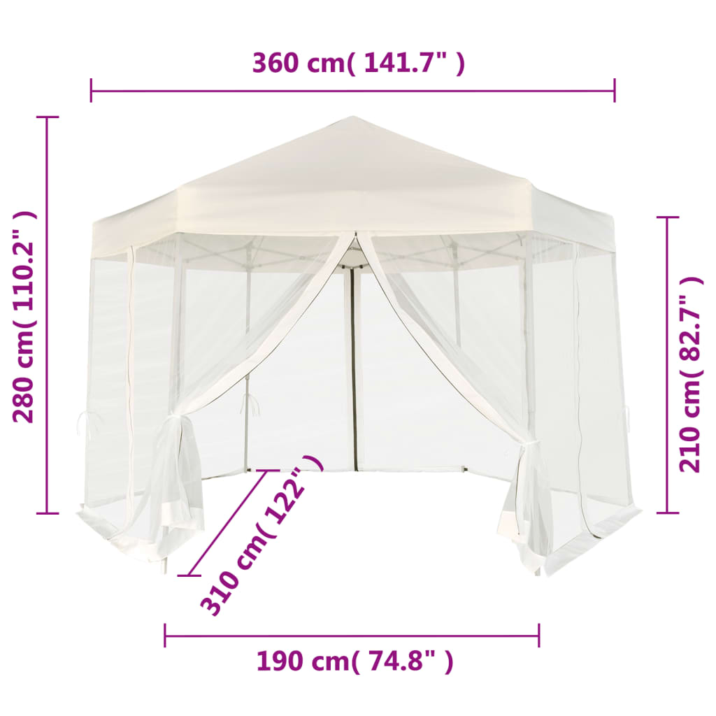 Partytent Pop-Up Zeshoekig Met 6 Zijwanden 3,6X3,1 M Wit Crème