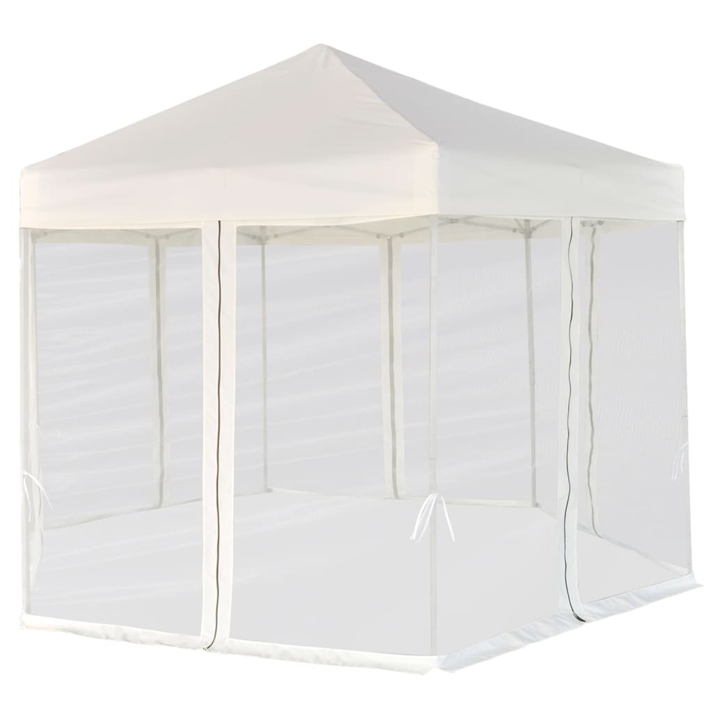 Partytent Pop-Up Zeshoekig Met 6 Zijwanden 3,6X3,1 M Wit Crème