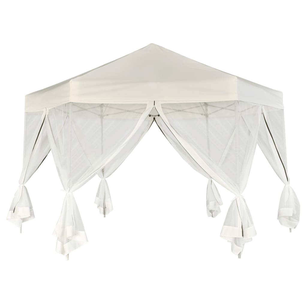 Partytent Pop-Up Zeshoekig Met 6 Zijwanden 3,6X3,1 M Wit Crème