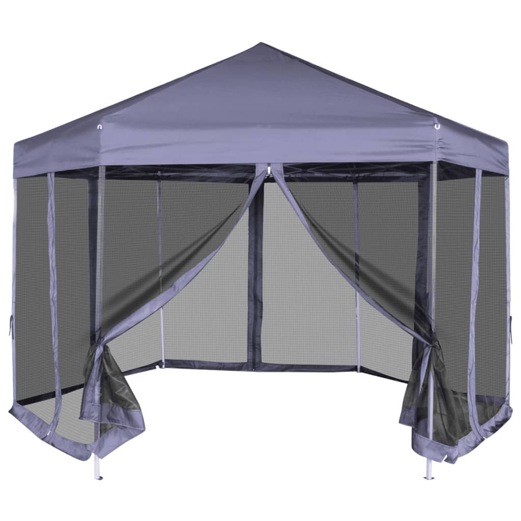 Partytent Met Zijwanden Pop-Up Zeshoekig 3,6X3,1 M Donkerblauw