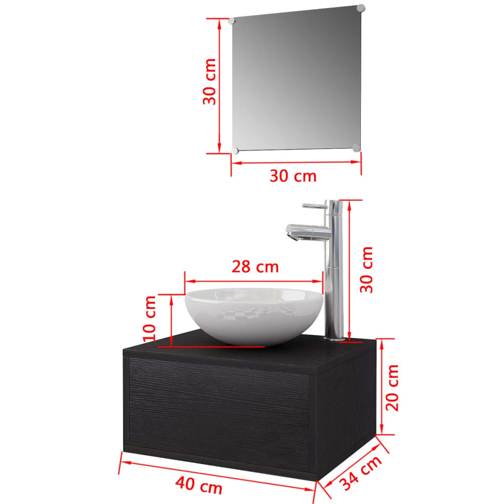 Badkamermeubelset 4-delig met kraan en wasbak zwart