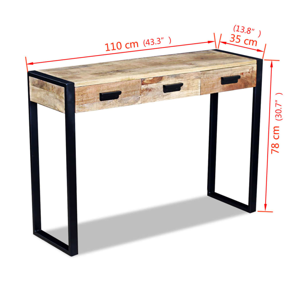 Wandtafel met 3 lades 110x35x78 cm massief mangohout