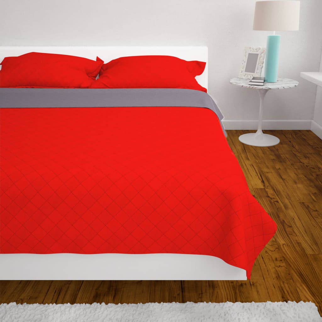 Dubbelzijdige quilt bedsprei rood en grijs 170x210 cm