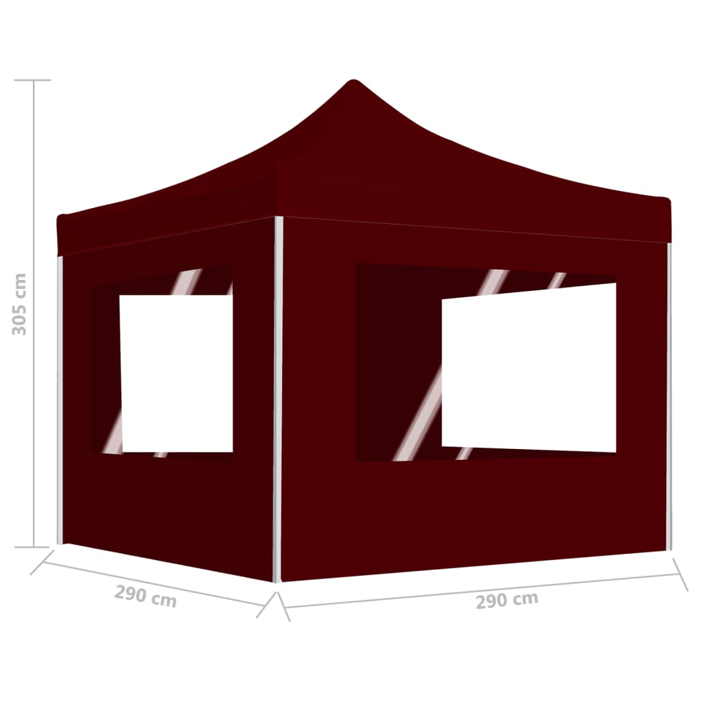 Partytent inklapbaar met wanden 3x3 m aluminium wijnrood