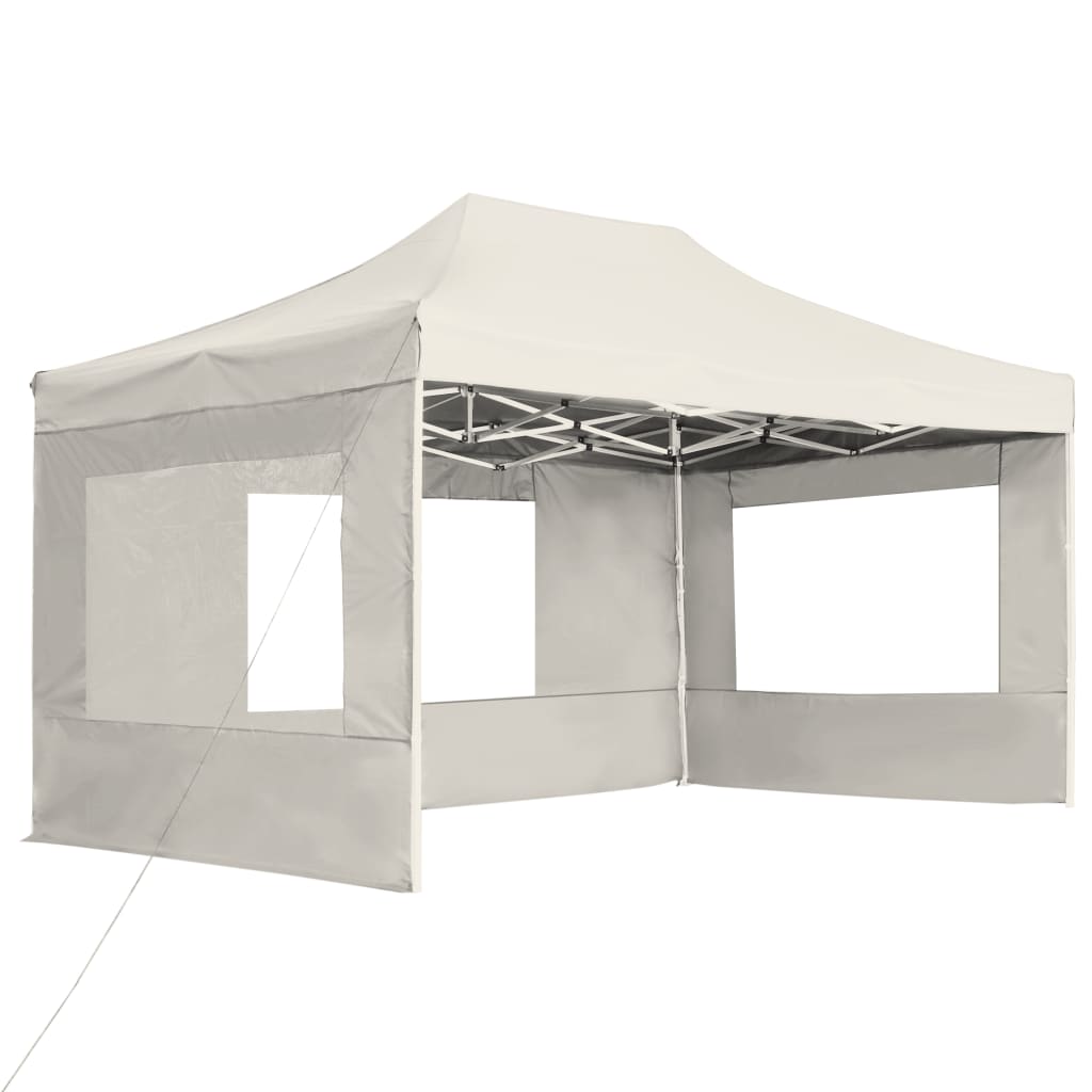 Partytent inklapbaar met wanden 4,5x3 m aluminium crème