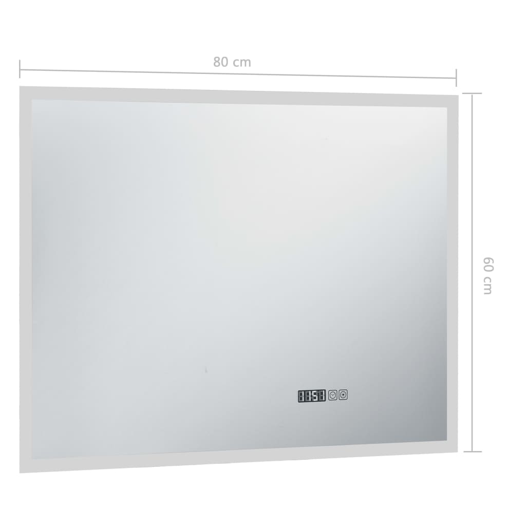 Badkamerspiegel Led Met Aanraaksensor En Tijdweergave 80 x 60 cm