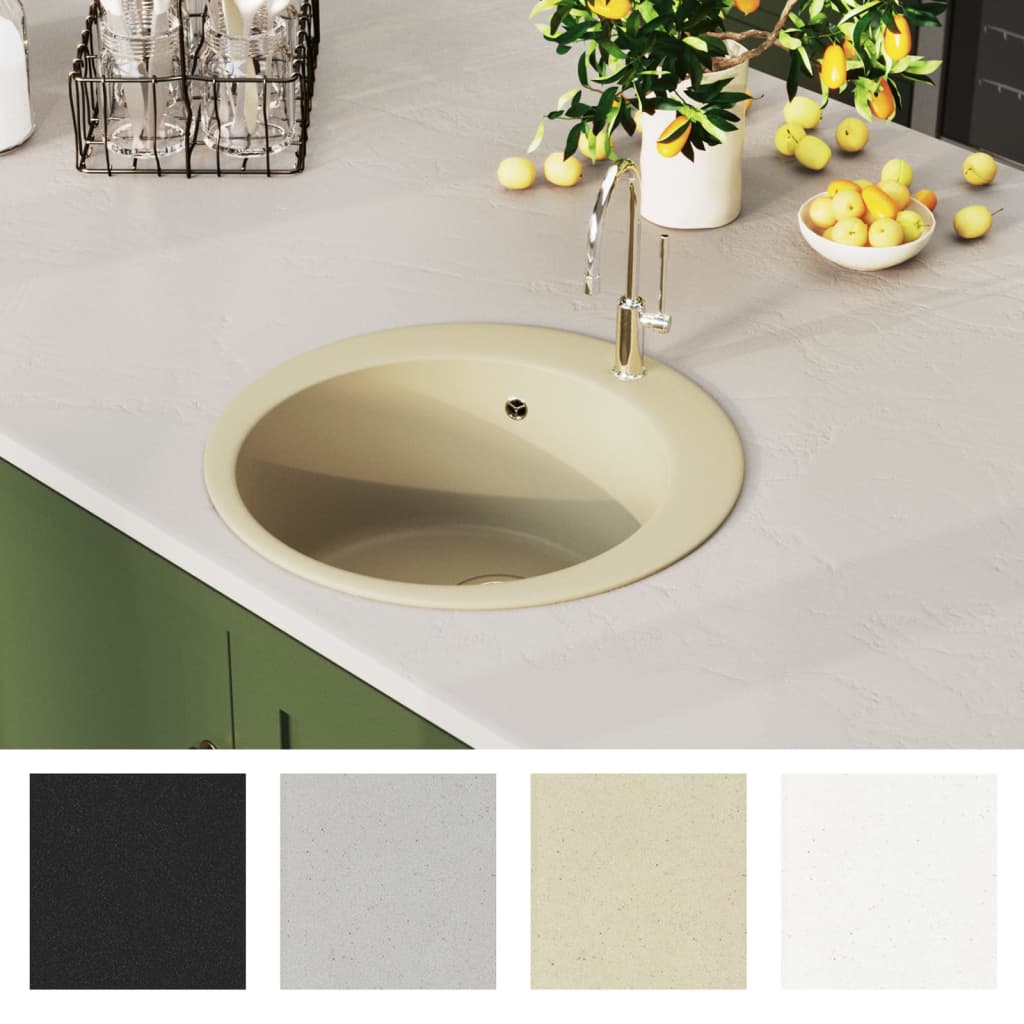 Gootsteen enkele bak rond graniet beige
